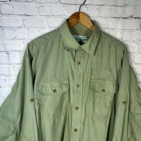 Orvis Buzz Off Insect Shield Safari Shirt Mens L Green Military Cargo Bug Repel - Picture 2 of 8